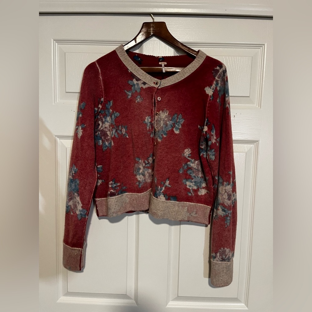 Free People Red and Cream Knit Top